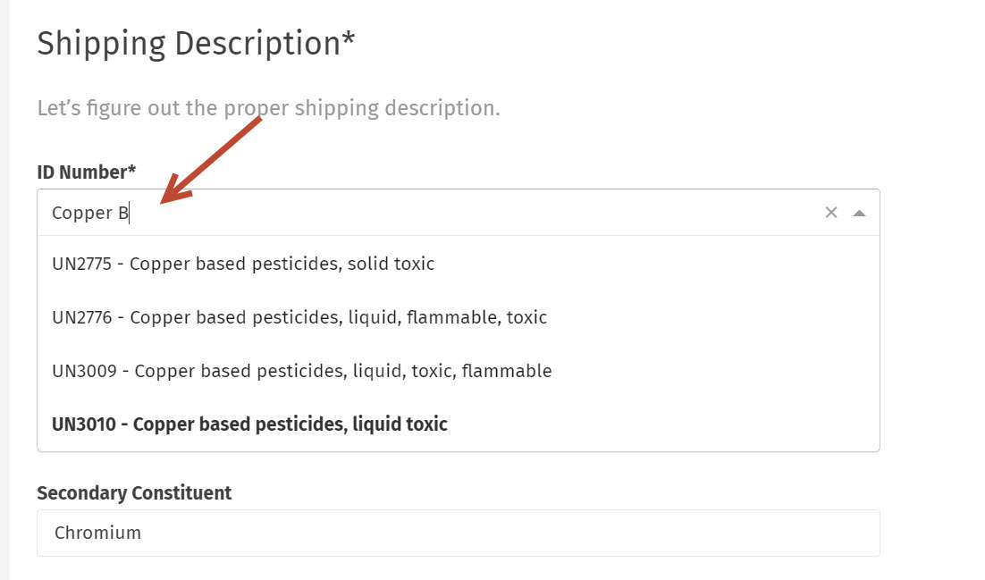 EPA Shipping Description